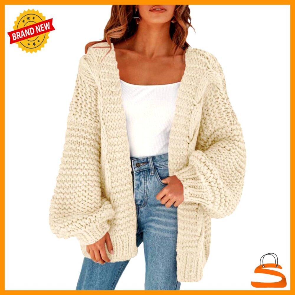 Chunky Cable Knit Oversized Cardigan Batwing Sleeve Open Front Casual Chic